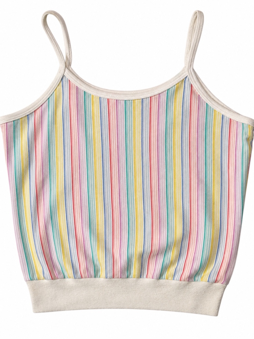 Vintage 70s Pastel Rainbow Stripe Lounge Knit Cami Tank Top